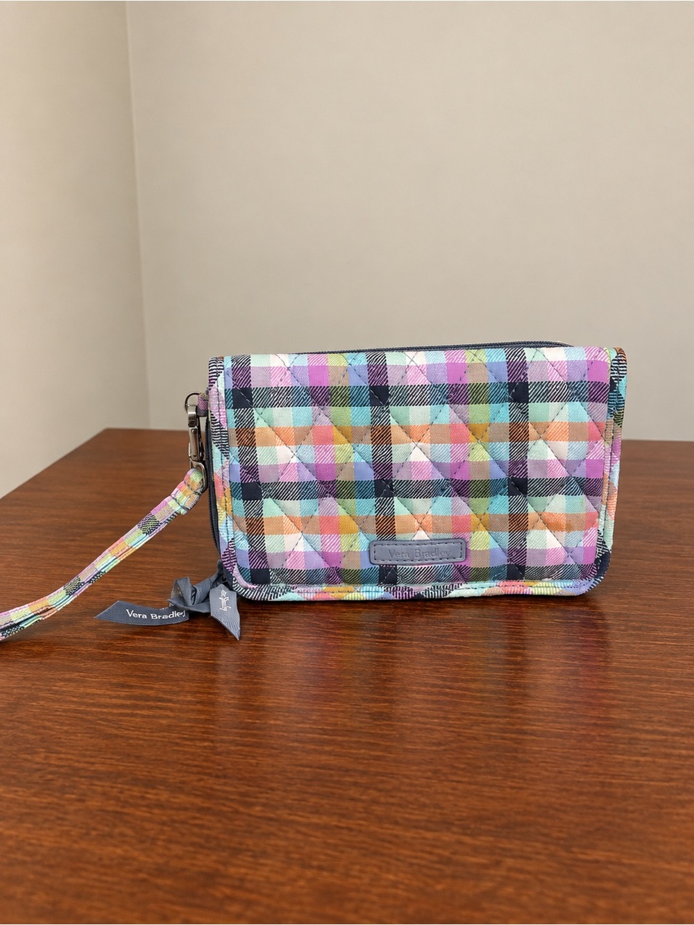 Vera Bradley Quilted Multicolor Plaid Wristlet - Pink, Purple, Blue, Yellow